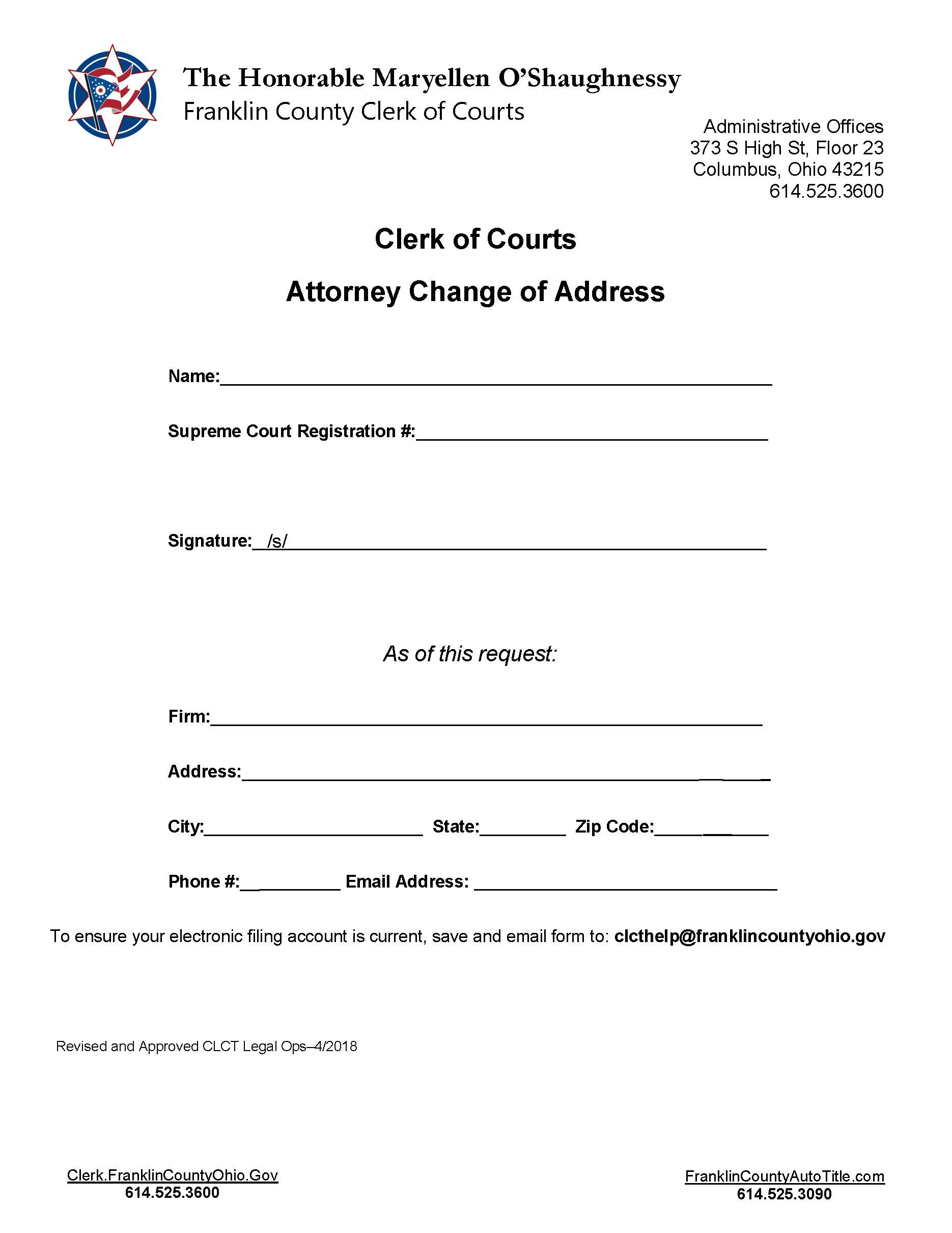 Attorney Change Of Address | Pdf Fpdf Docx | Ohio