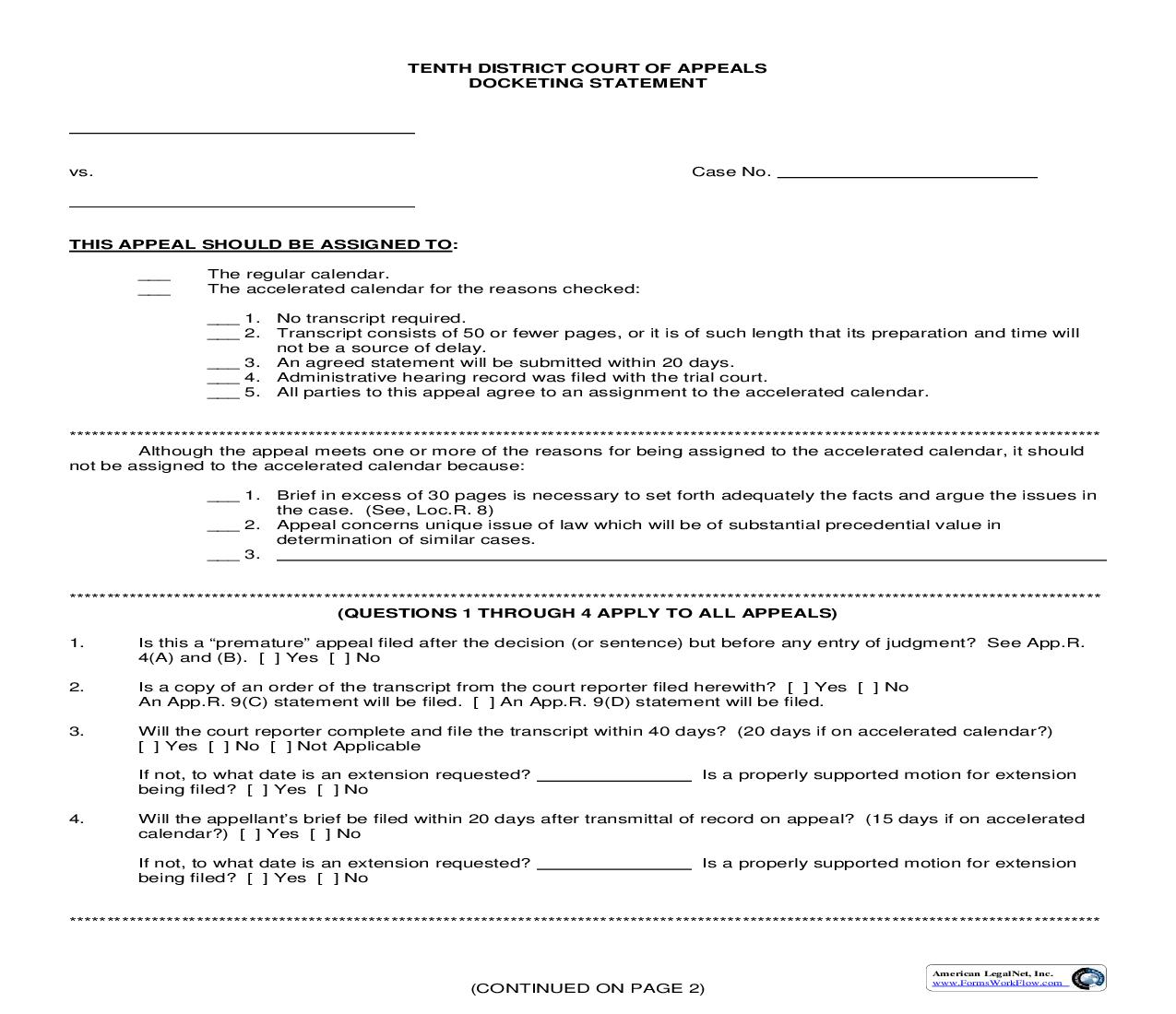 Docketing Statement {COC-AP-35} | Pdf Fpdf Doc Docx | Ohio