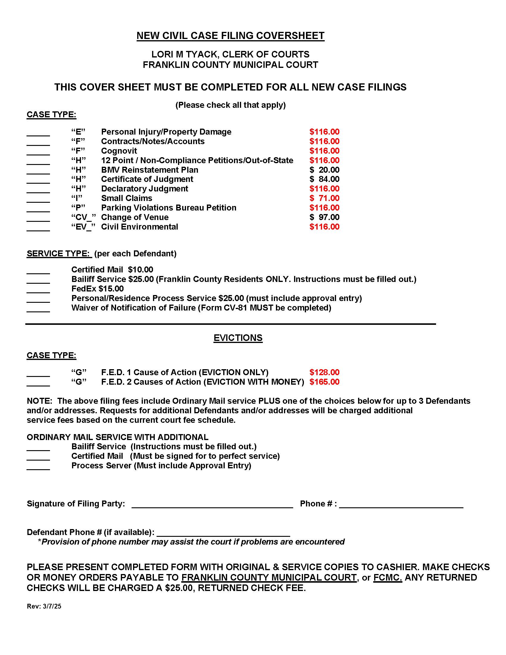 New Civil Case Filing Coversheet | Pdf Fpdf Docx | Ohio