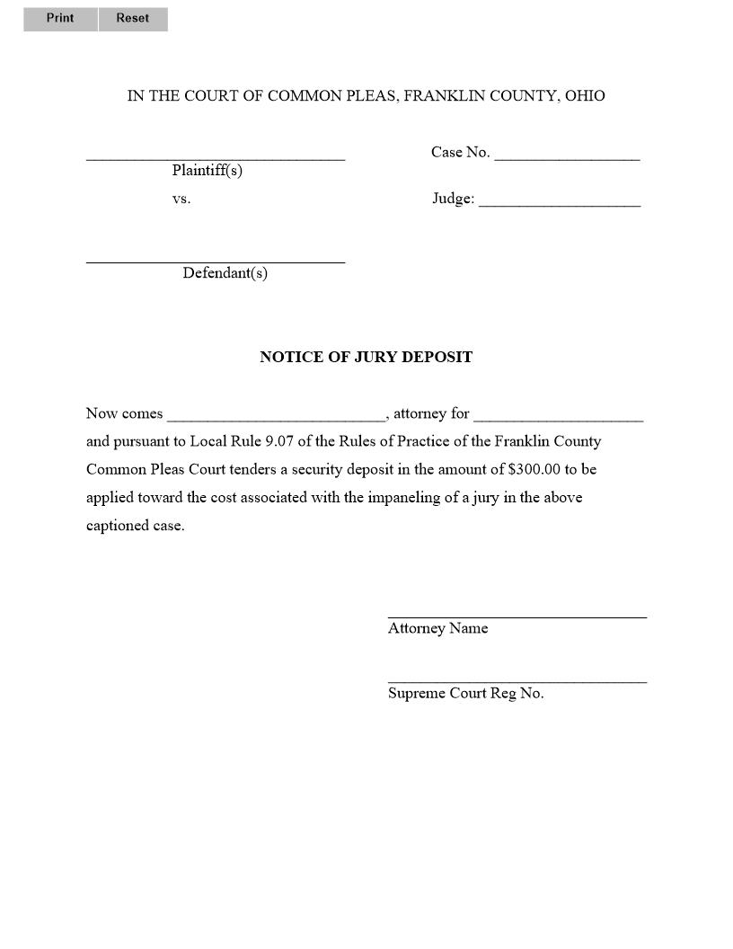 Notice Of Jury Deposit | Pdf Fpdf Doc Docx | Ohio