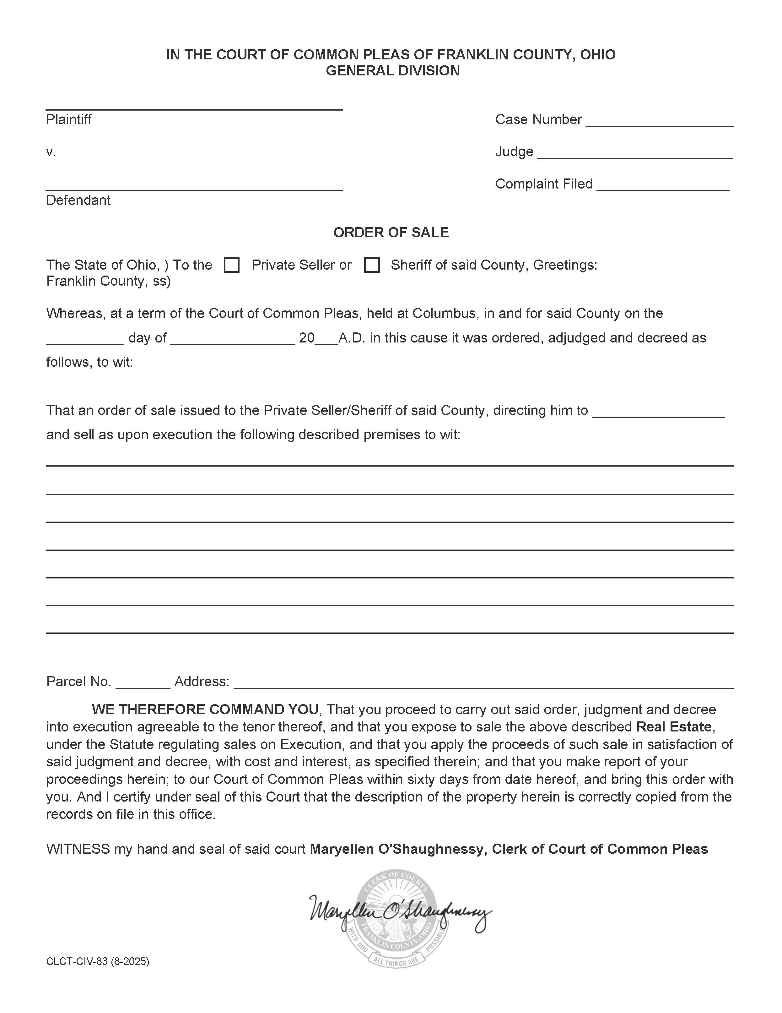 Order Of Sale | Pdf Fpdf Doc Docx | Ohio