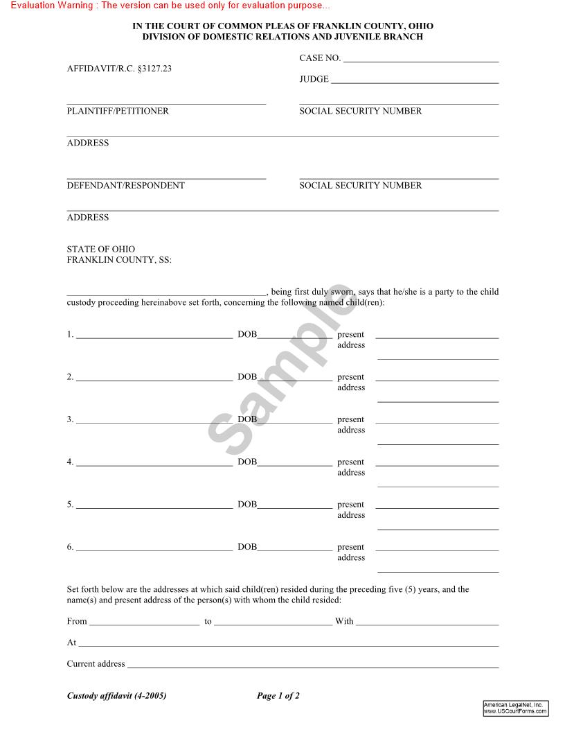 Custody Affidavit |  | Ohio