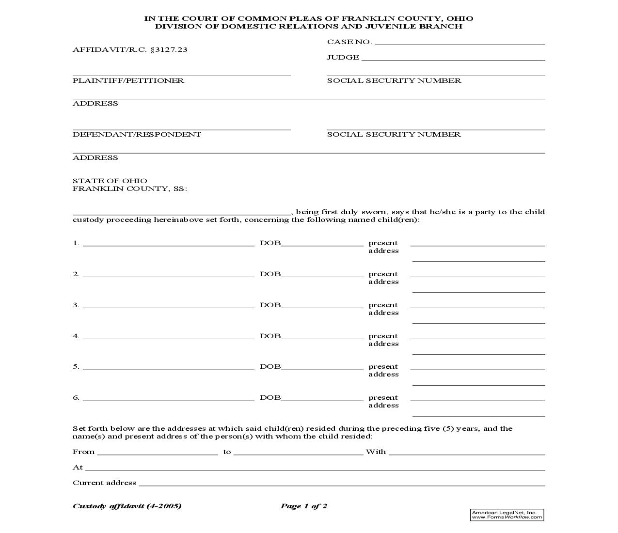 Custody Affidavit |  | Ohio