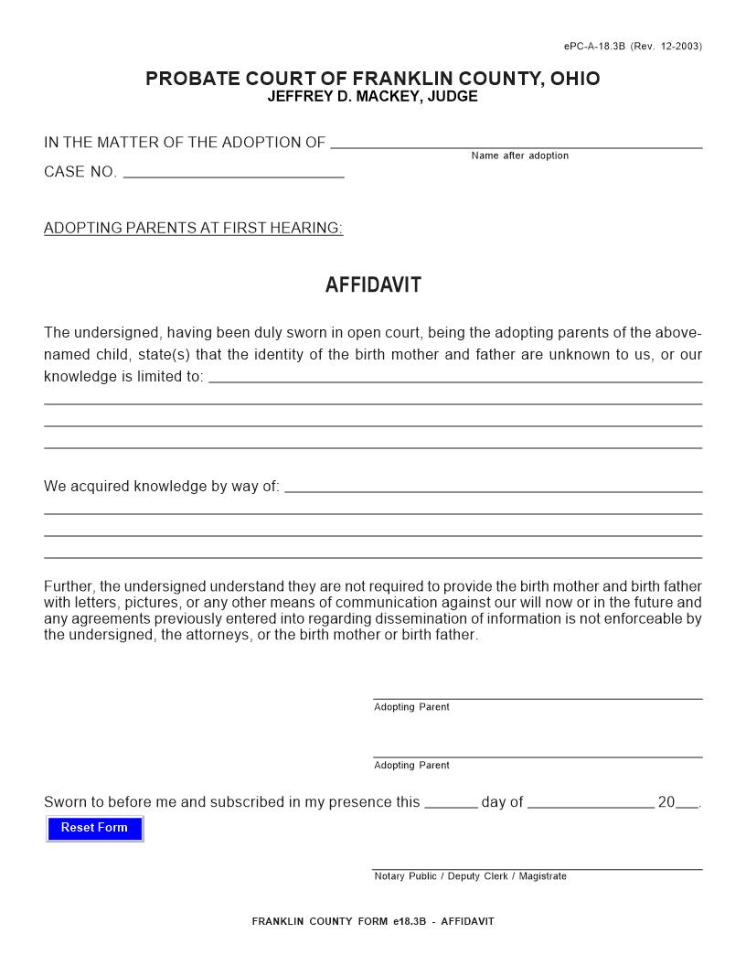 Affidavit  {18.3B} | Pdf Fpdf Doc Docx | Ohio