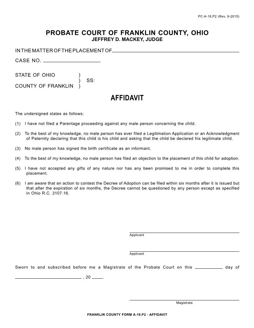 Affidavit {18.P2} | Pdf Fpdf Docx | Ohio
