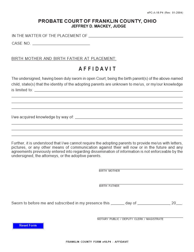 Affidavit {18.P4} | Pdf Fpdf Doc Docx | Ohio