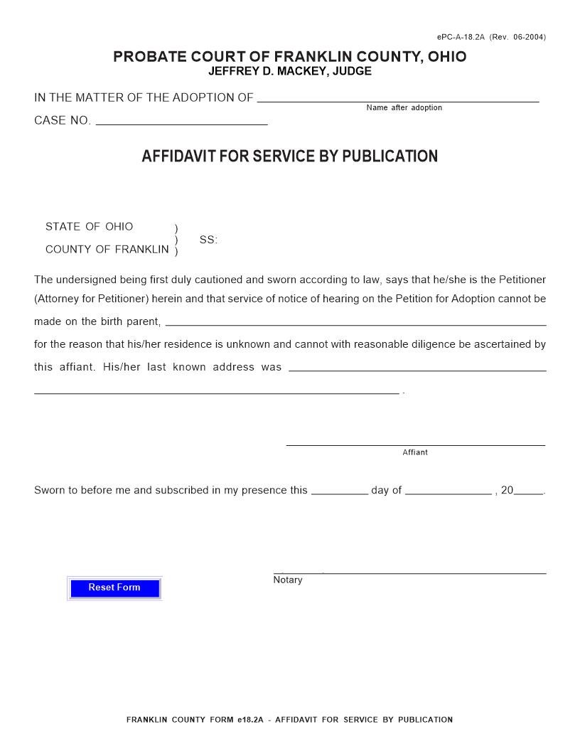 Affidavit For Service By Publication {18.2A} | Pdf Fpdf Doc Docx | Ohio