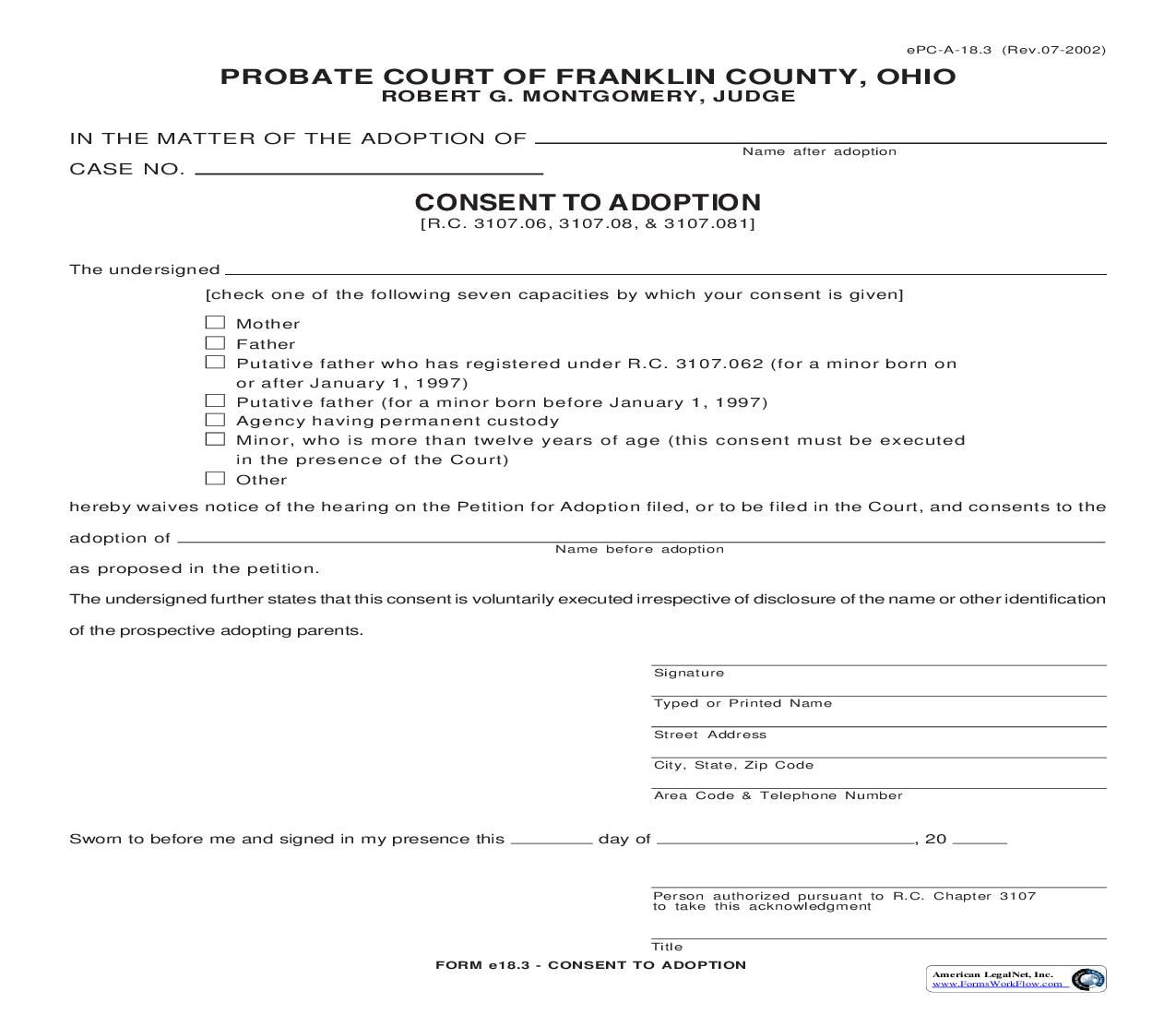 Consent To Adoption {18.3} | Pdf Fpdf Doc Docx | Ohio