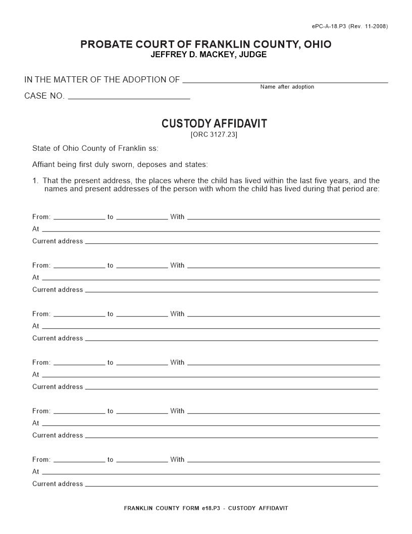 Custody Affidavit {18.P3} | Pdf Fpdf Doc Docx | Ohio
