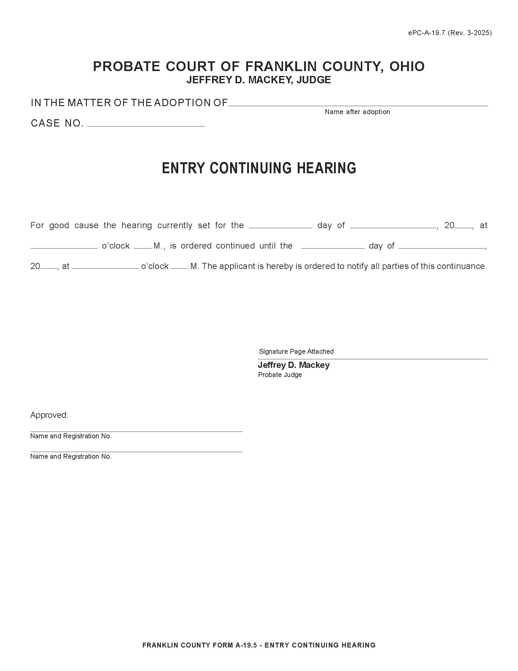 Entry Continuing Hearing {19.4} | Pdf Fpdf Docx | Ohio