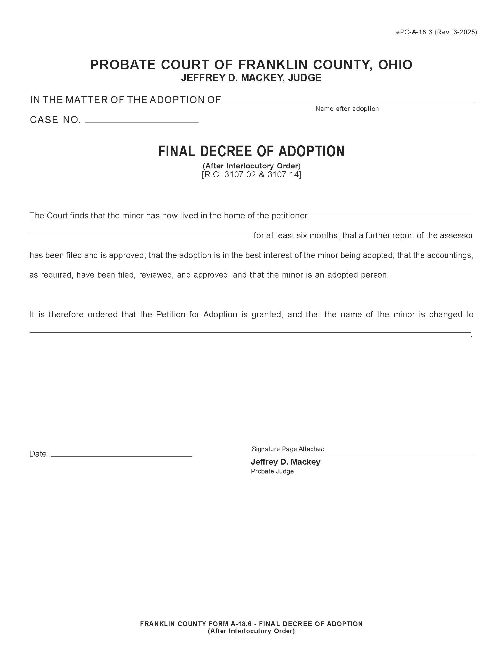 Final Decree Of Adoption {18.6E} | Pdf Fpdf Doc Docx | Ohio