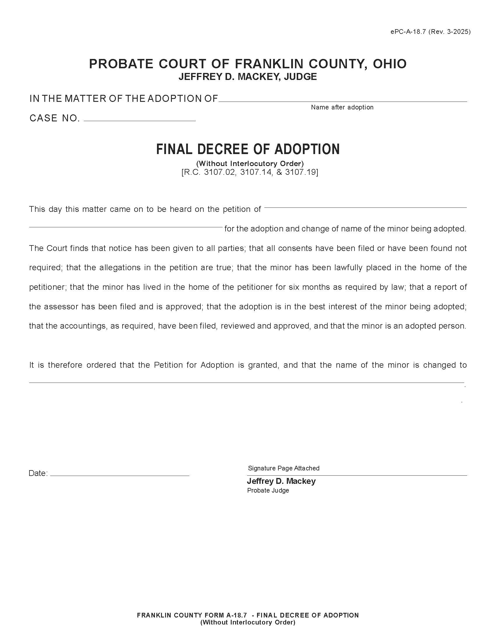 Final Decree Of Adoption {18.7E} | Pdf Fpdf Doc Docx | Ohio