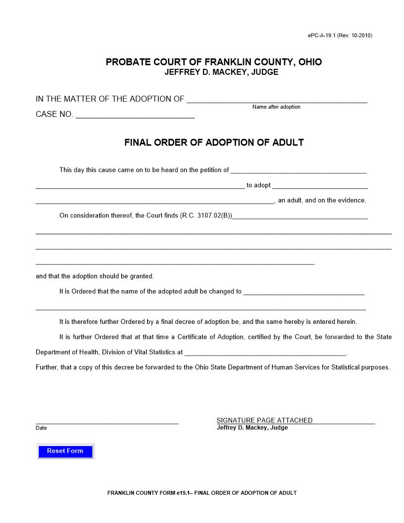 Final Order Of Adoption Of Adult {19.1} | Pdf Fpdf Doc Docx | Ohio