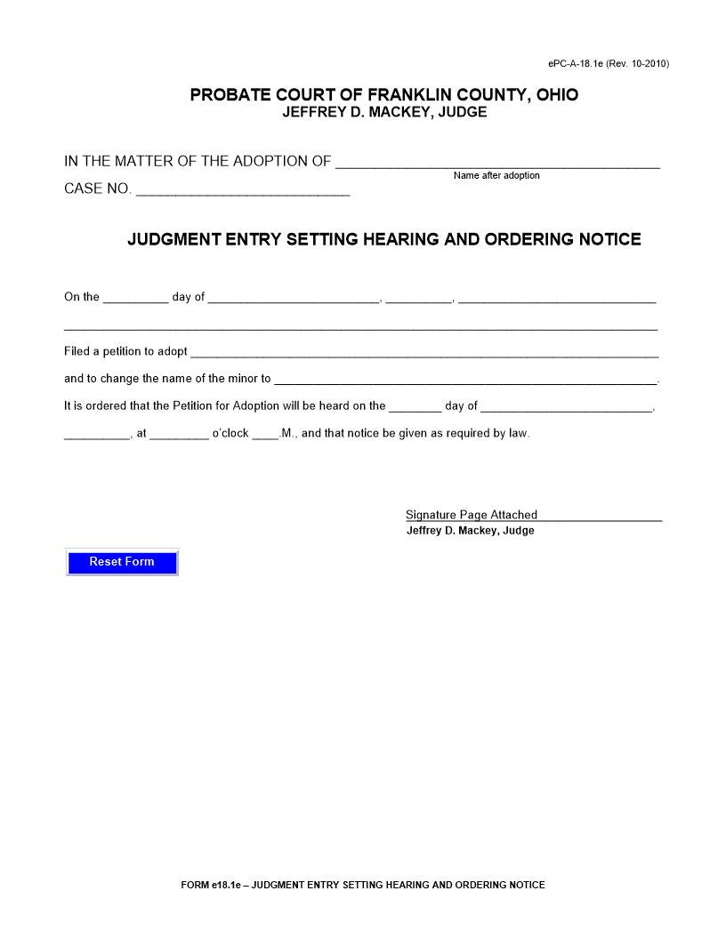 Judgment Entry Setting Hearing And Ordering Notice {18.1} | Pdf Fpdf Doc Docx | Ohio