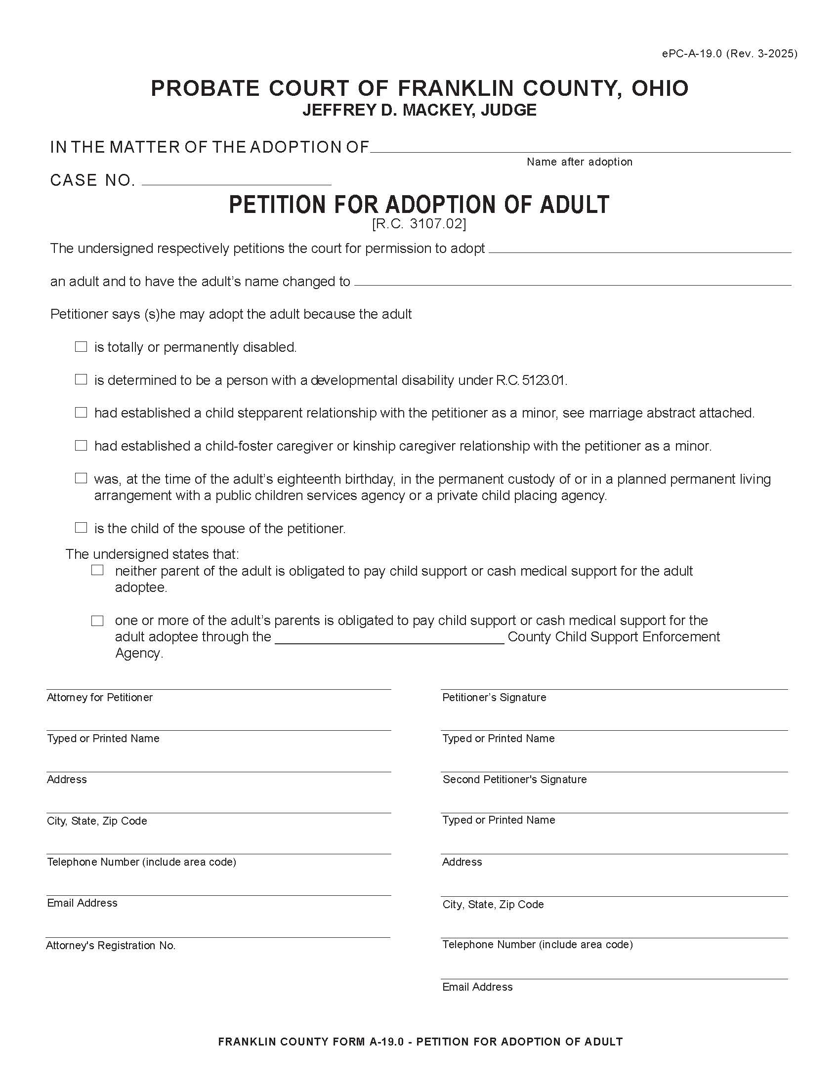 Petition For Adotpion Of Adult {19.0} | Pdf Fpdf Docx | Ohio