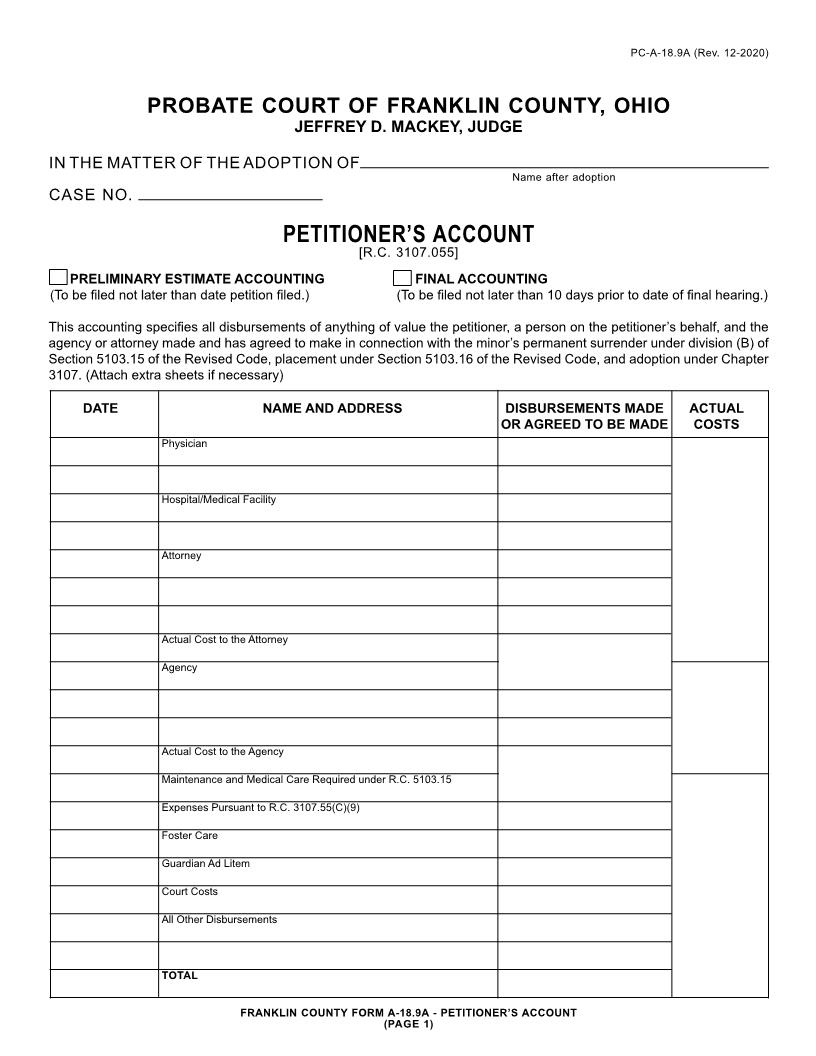 Petitioners Account {18.9A} | Pdf Fpdf Doc Docx | Ohio