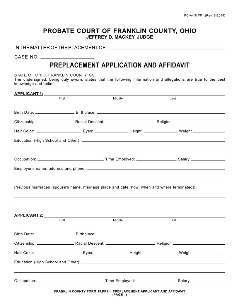 Replacement Application And Affidavit  {18.PP1} | Pdf Fpdf Doc Docx | Ohio