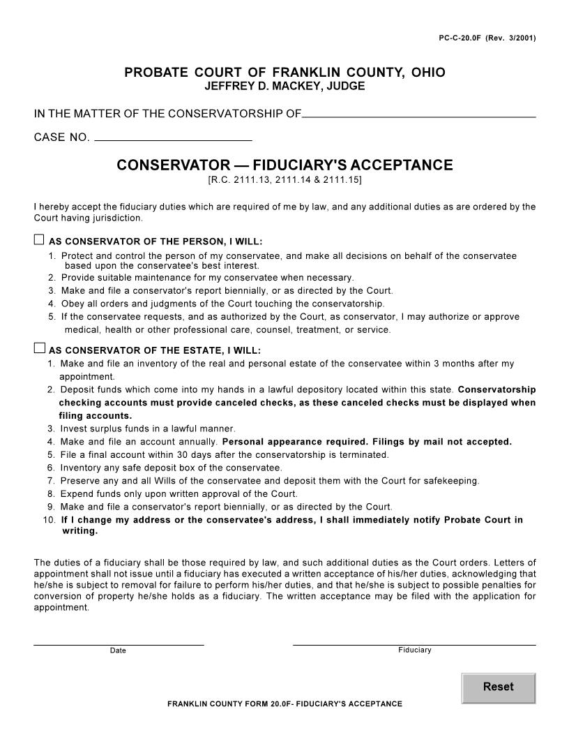 Fiduciarys Acceptance {20.0F} | Pdf Fpdf Doc Docx | Ohio