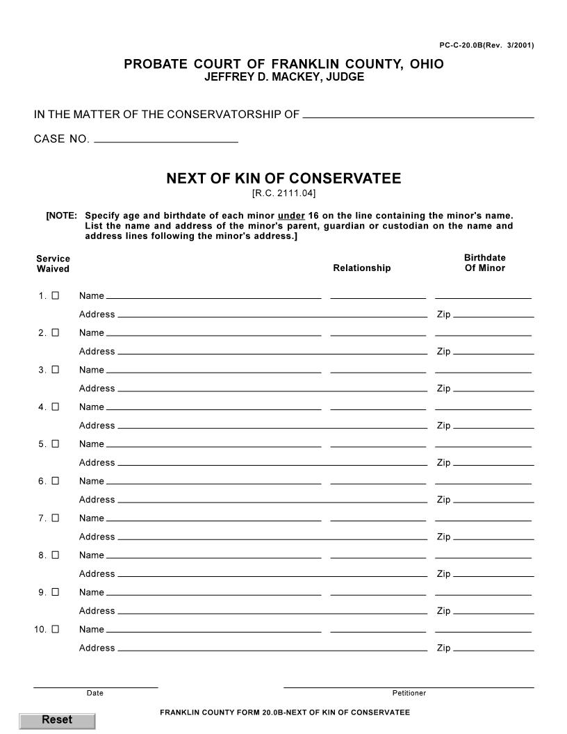 Next Of Kin Of Conservatee {20.0B} | Pdf Fpdf Doc Docx | Ohio