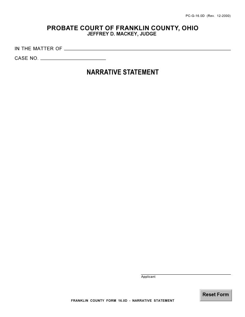 Narrative Statement {16.0D} | Pdf Fpdf Doc Docx | Ohio