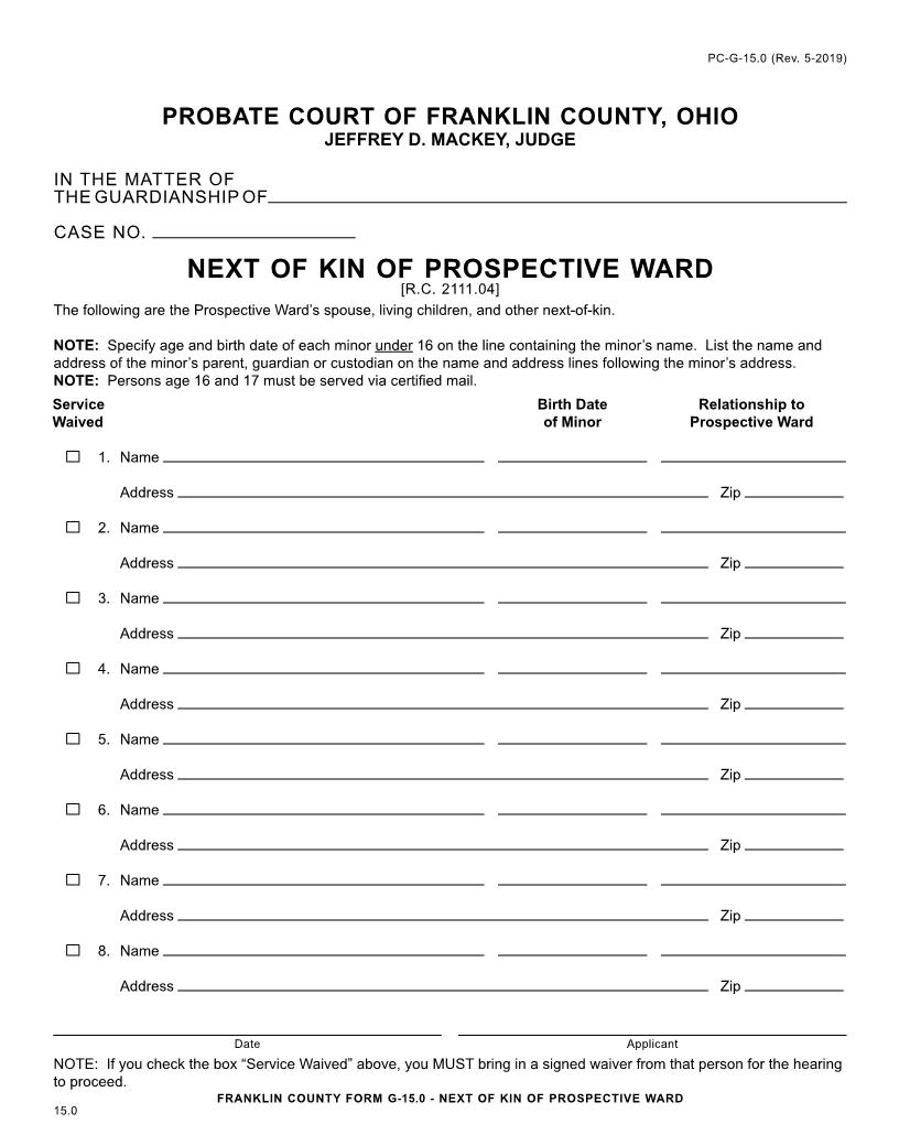 Next Of Kin Of Proposed Ward {15.0} | Pdf Fpdf Doc Docx | Ohio