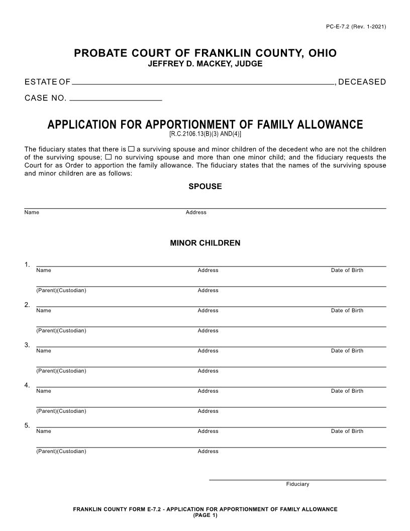Application For Apportionment Of Family Allowance {7.2} | Pdf Fpdf Doc Docx | Ohio