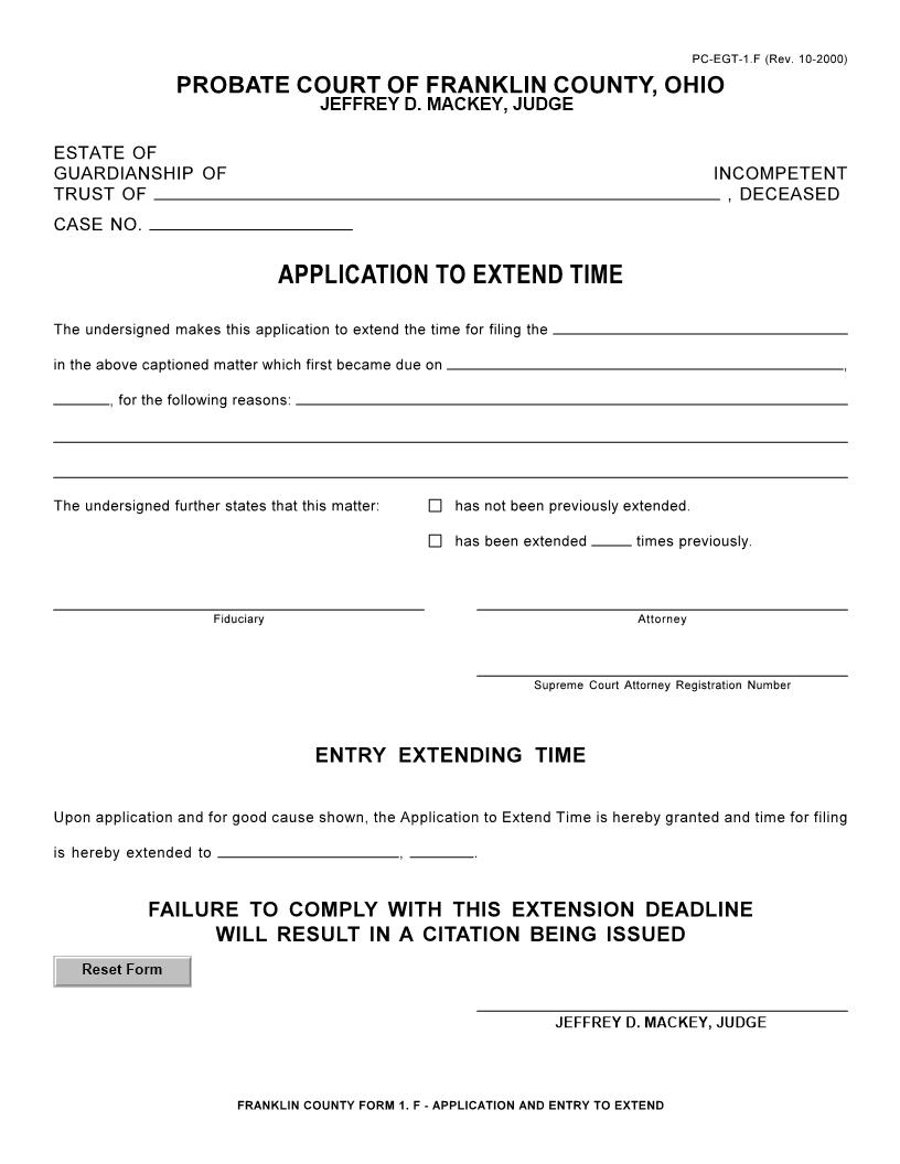 Application To Extend Time {1.F} | Pdf Fpdf Doc Docx | Ohio