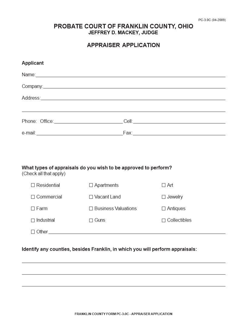 Appraiser Application {3.0C} | Pdf Fpdf Doc Docx | Ohio