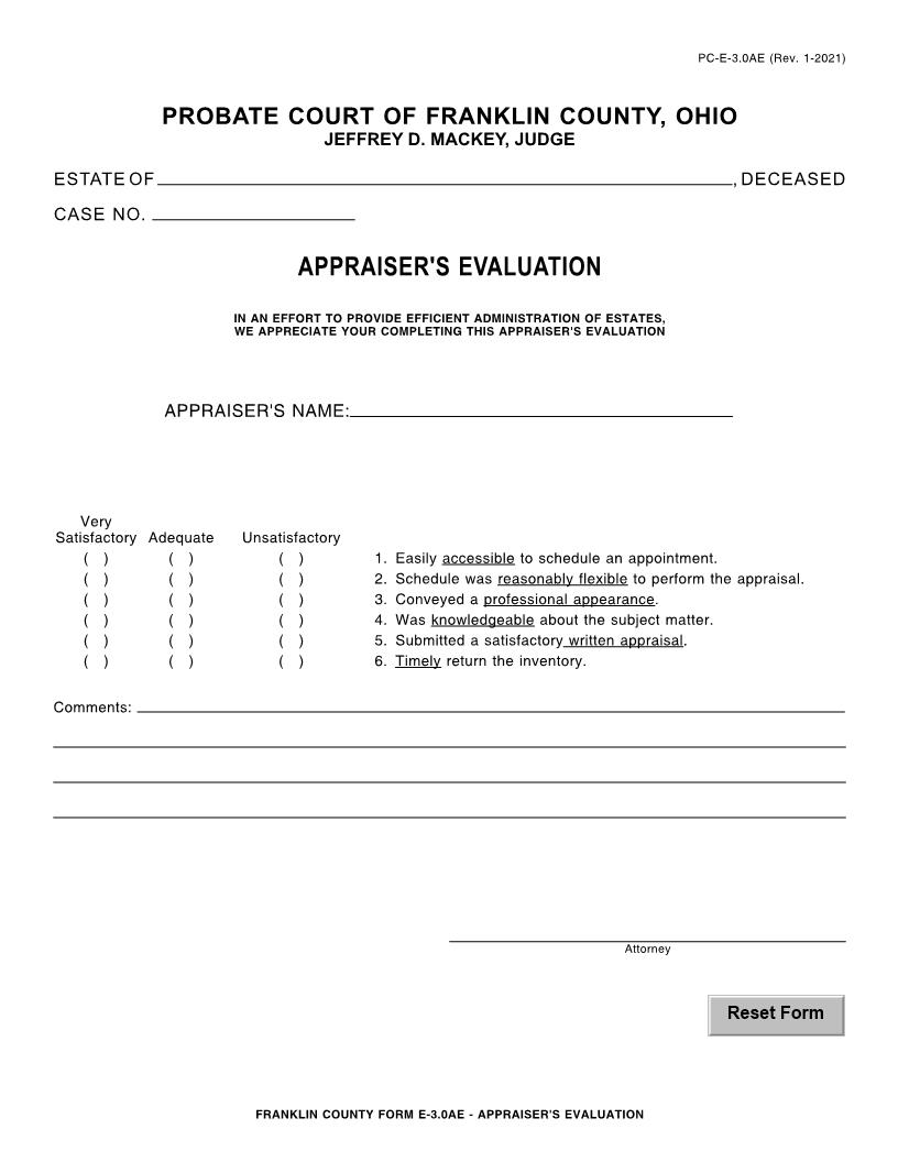 Appraisers Evaluation {3.0AE} | Pdf Fpdf Doc Docx | Ohio