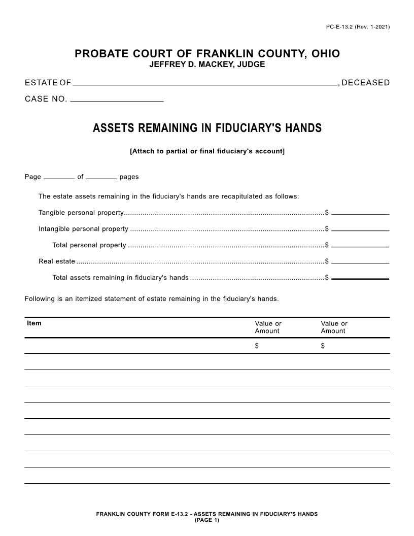 Assets Remaining In Fiduciarys Hands {13.2} | Pdf Fpdf Doc Docx | Ohio