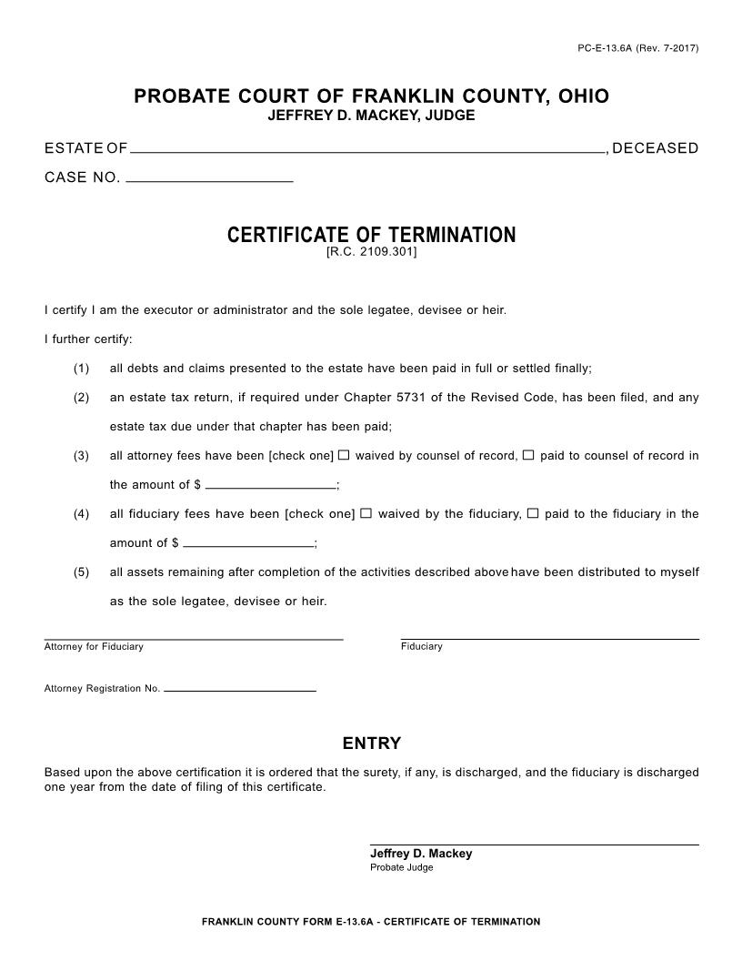 Certificate Of Termination {13.6A} | Pdf Fpdf Docx | Ohio
