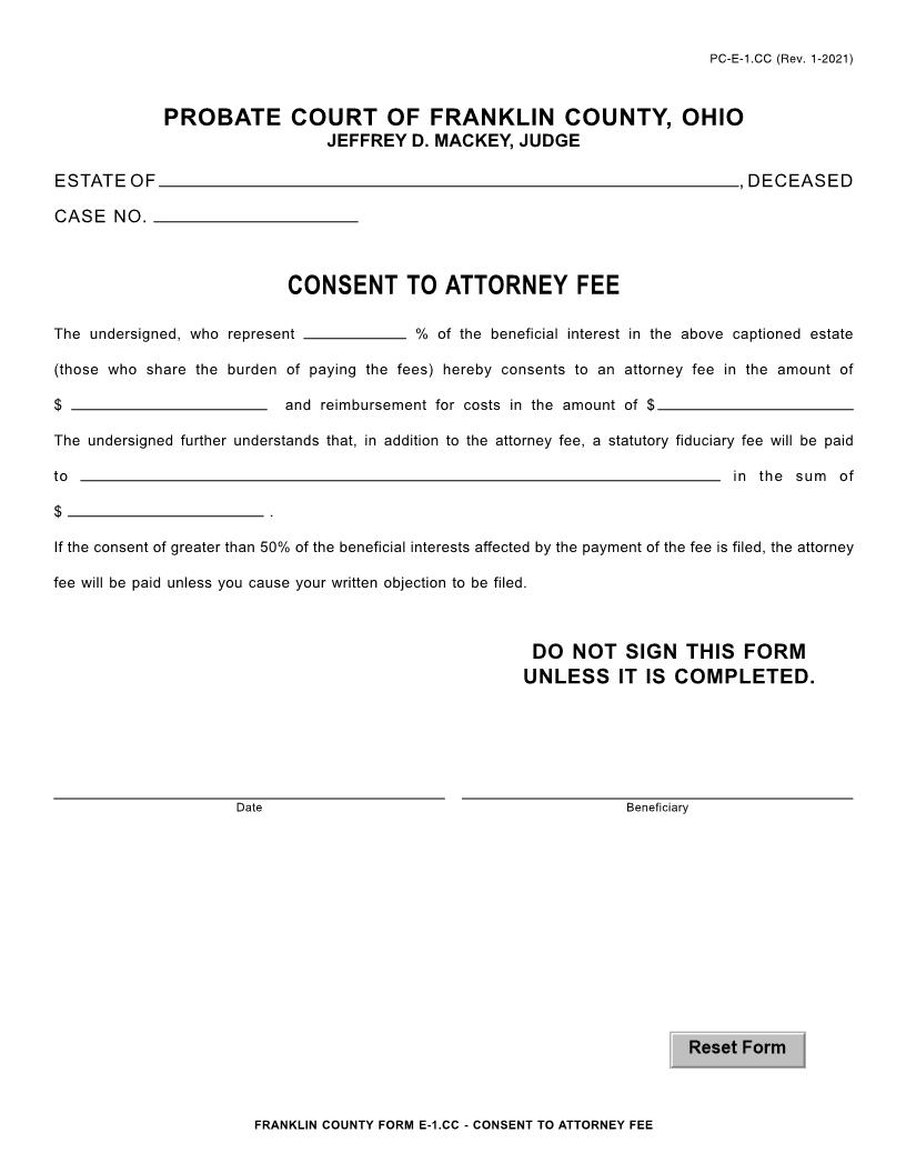 Consent To Attorney Fee {1.CC} | Pdf Fpdf Doc Docx | Ohio