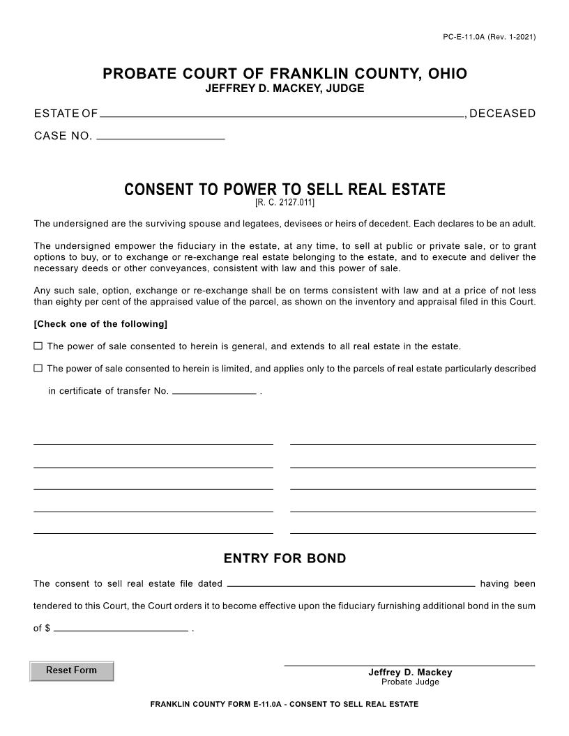Consent To Power To Sell Real Estate {11.0A} | Pdf Fpdf Doc Docx | Ohio