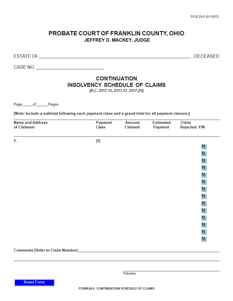 Continuation Insolvency Schedule Of Claims {24.5} | Pdf Fpdf Doc Docx | Ohio