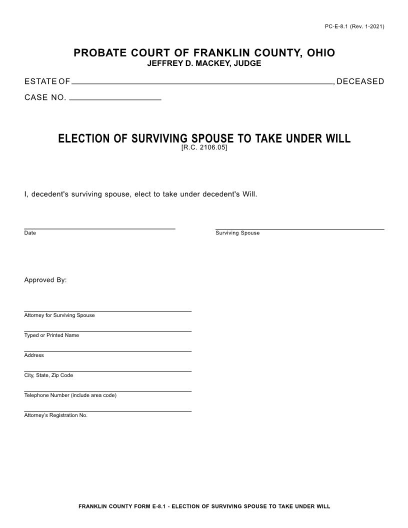 Election Of Surviving Spouse To Take Under Will {8.1} | Pdf Fpdf Doc Docx | Ohio
