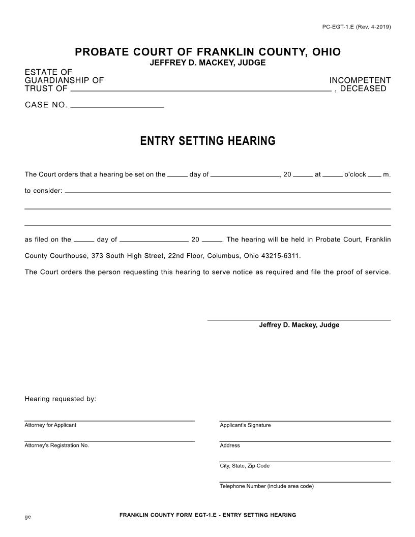 Entry Setting Hearing {1.E} | Pdf Fpdf Doc Docx | Ohio