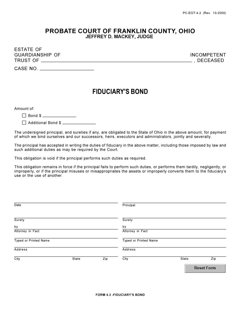 Fiduciarys Bond {4.2} | Pdf Fpdf Doc Docx | Ohio