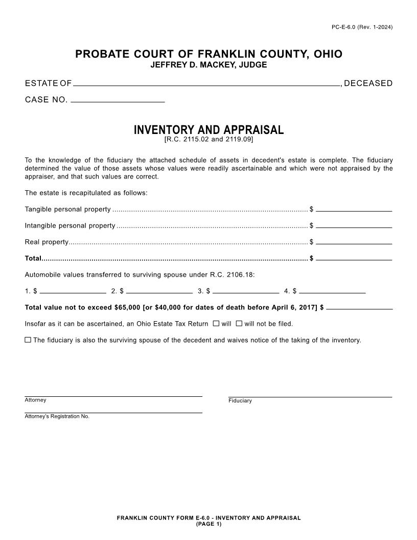 Inventory And Appraisal {6.0} | Pdf Fpdf Docx | Ohio