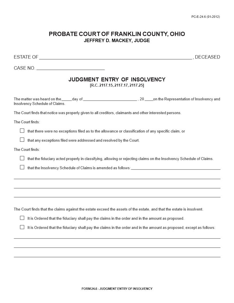 Judgment Entry Of Insolvency {24.6} | Pdf Fpdf Doc Docx | Ohio