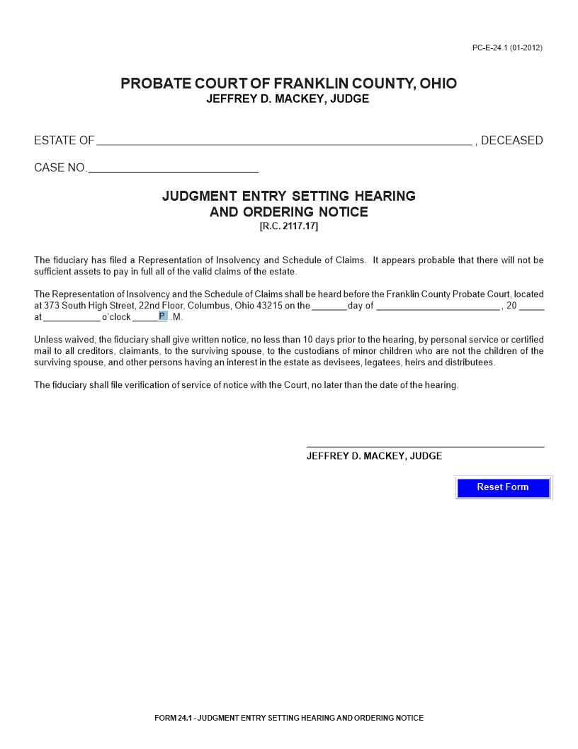 Judgment Entry Setting Hearing And Ordering Notice {24.1} | Pdf Fpdf Doc Docx | Ohio