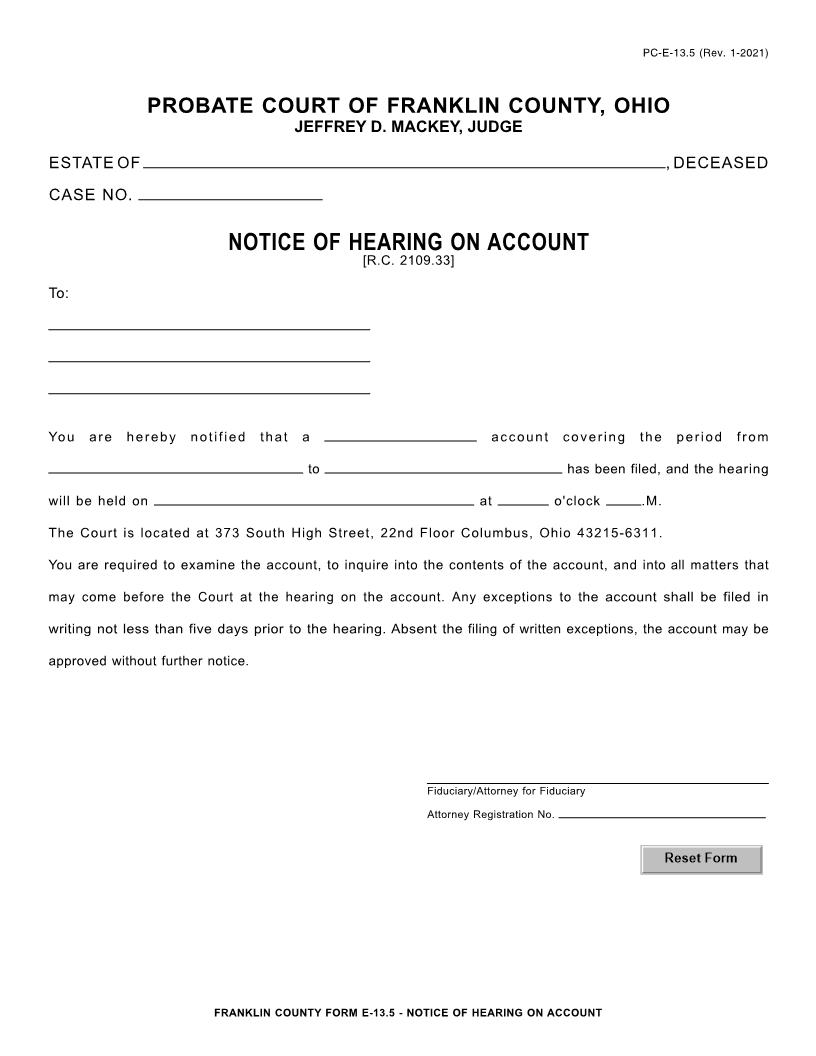 Notice Of Hearing On Account {13.5} | Pdf Fpdf Doc Docx | Ohio