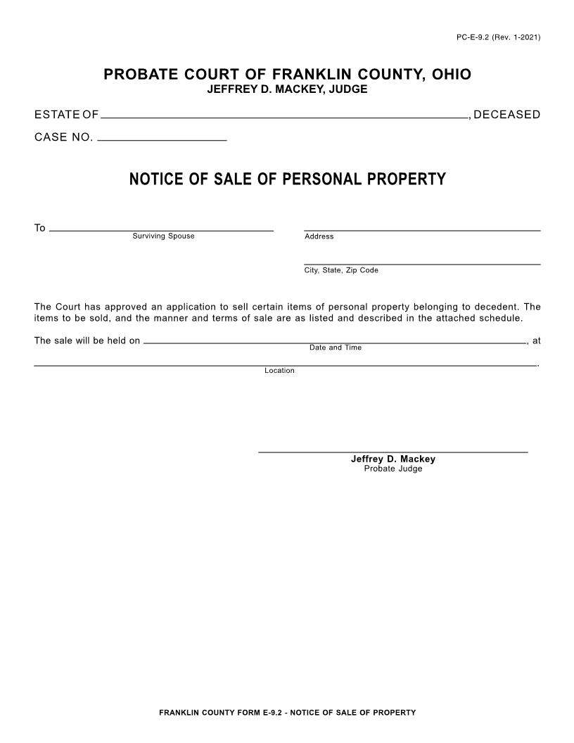 Notice Of Sale Of Personal Property {9.2} | Pdf Fpdf Doc Docx | Ohio