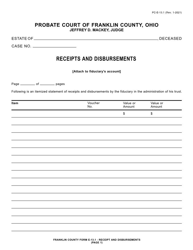 Receipts And Disbursements {13.1} | Pdf Fpdf Doc Docx | Ohio