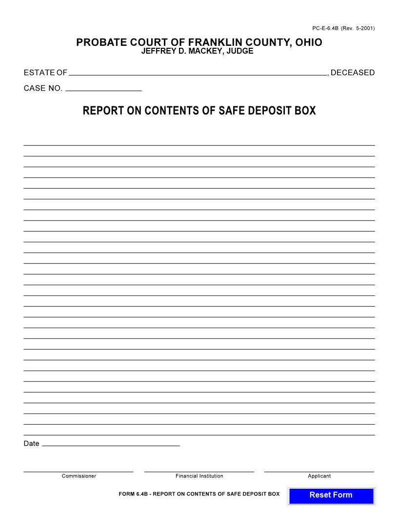 Report On Contents Of A Safe Deposit Box {6.4B} | Pdf Fpdf Doc Docx | Ohio