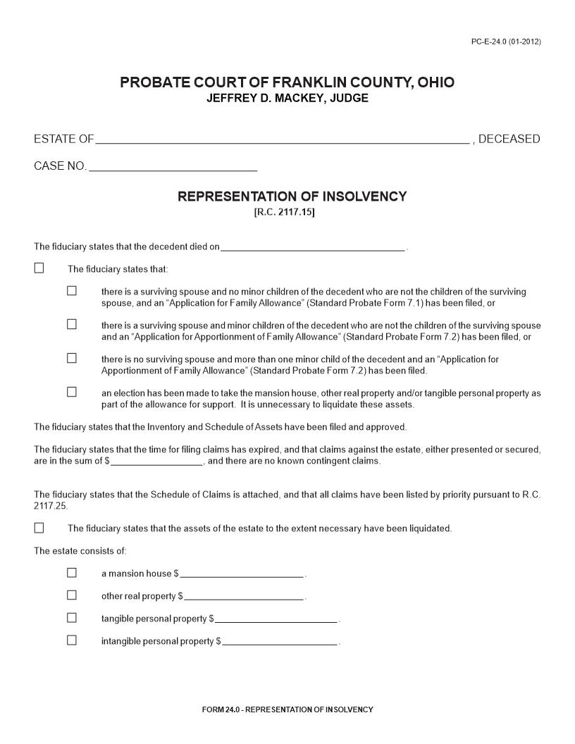 Representation Of Insolvency {24.0} | Pdf Fpdf Doc Docx | Ohio