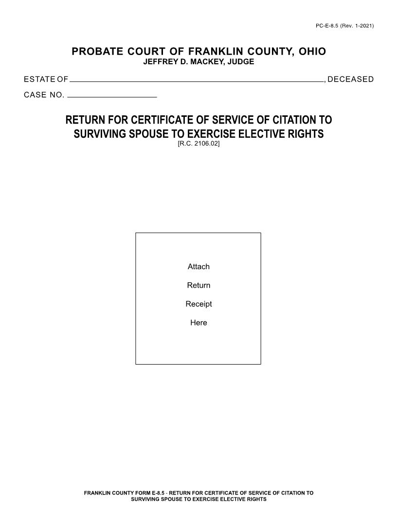 Return For Certificate Of Service Of Citation To Surviving Spouse To Exercise Elective Rights {8.5} | Pdf Fpdf Doc Docx | Ohio
