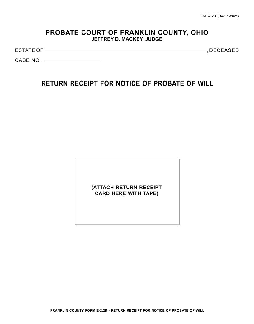 Return Reciept For Notice Of Probate Of Will {PC-E-2.2R} | Pdf Fpdf Doc Docx | Ohio