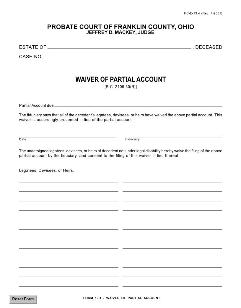 Waiver Of Partial Account {13.4} | Pdf Fpdf Doc Docx | Ohio