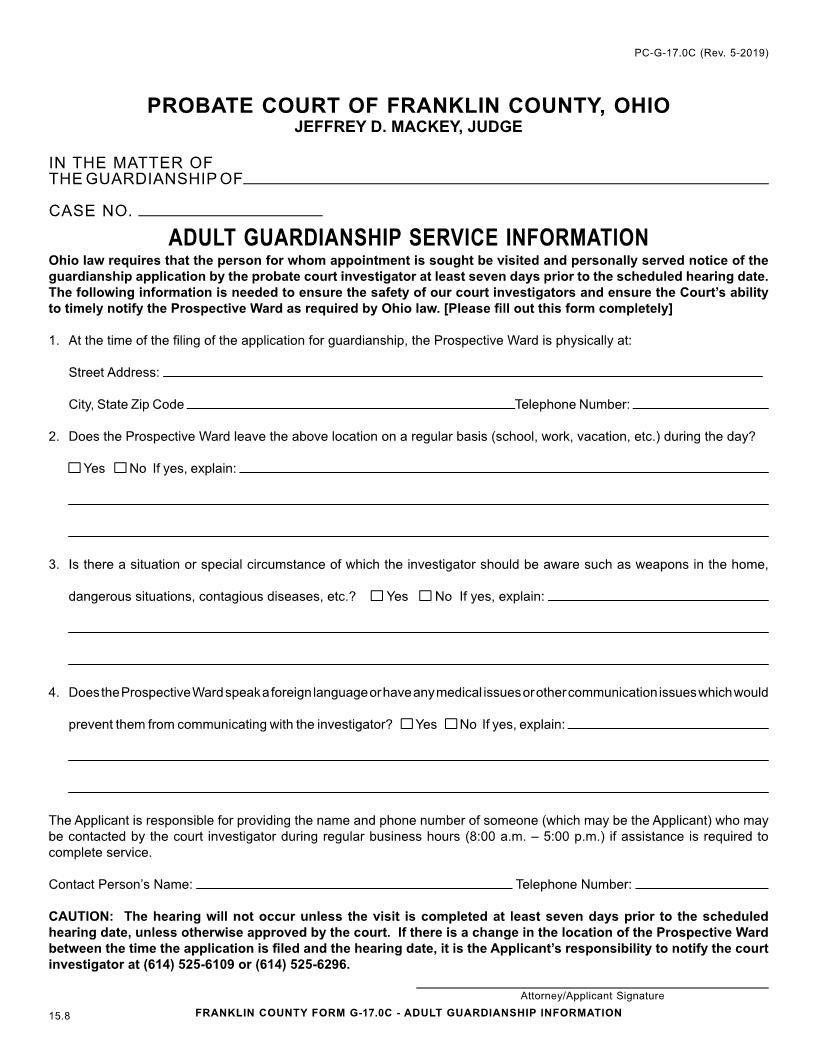 Adult Guardianship Service Information {17.0C} | Pdf Fpdf Doc Docx | Ohio