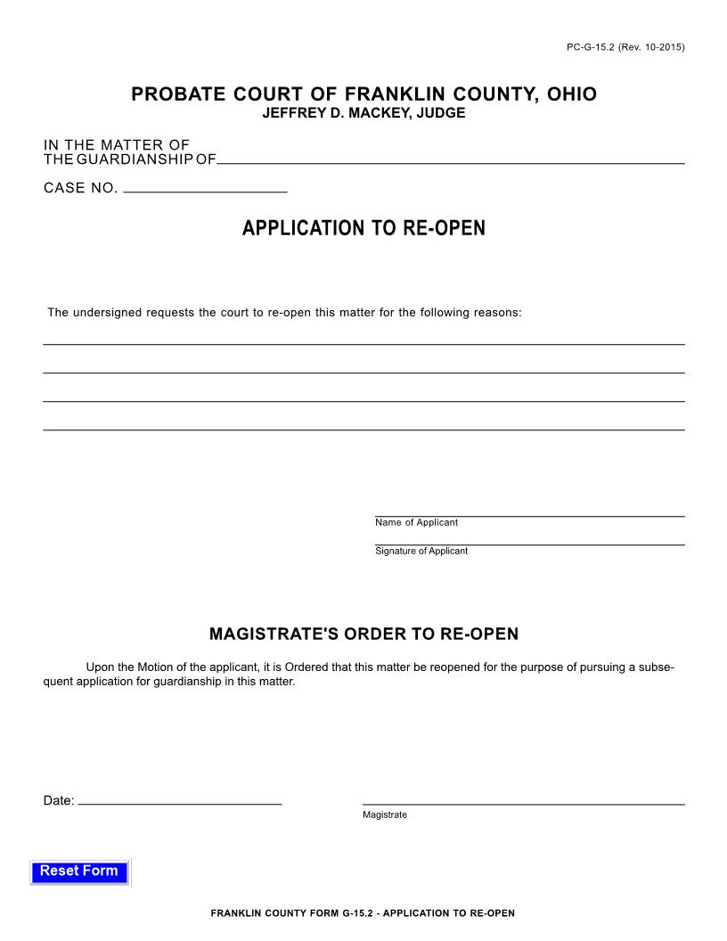 Application To Re-Open {15.2} | Pdf Fpdf Doc Docx | Ohio